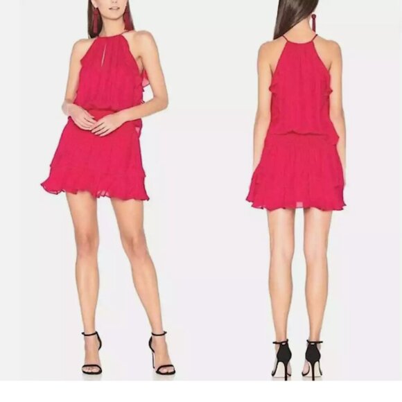 Parker Coral Pink Blouson Halter Mini Dress Size M - Picture 4 of 10